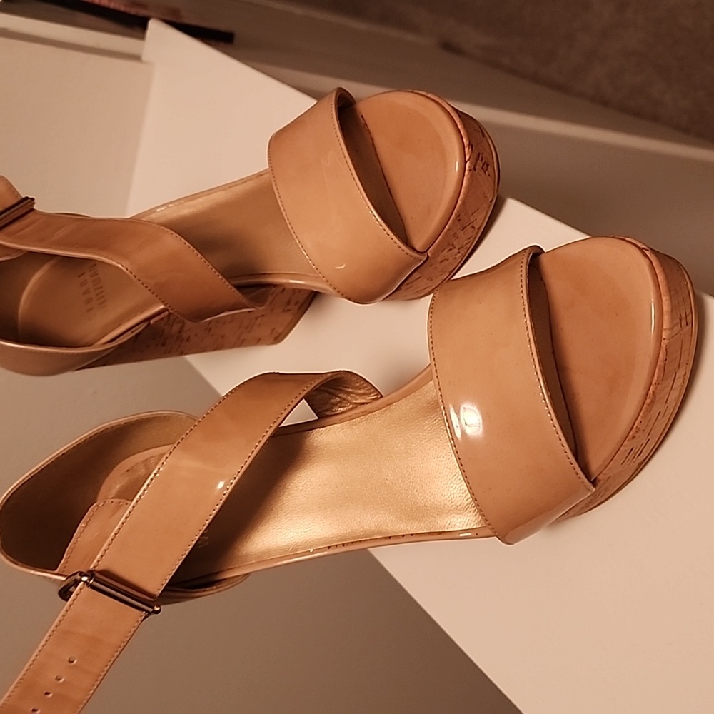Stuart Weitzman Nude Cork Wedge Heels